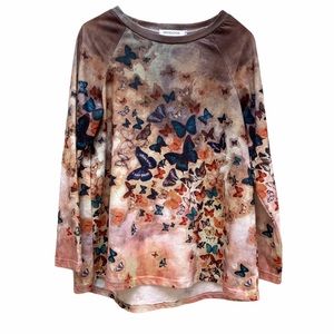 MISSLOOK Butterfly Kaleidoscope Flowy Hi-Lo Hem Boho Sweatshirt Fairycore